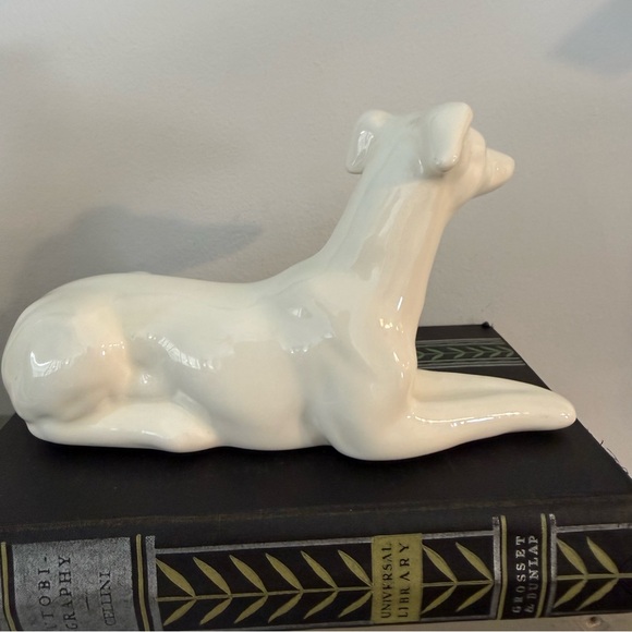 2 Vintage White Ceramic Greyhound Whippet Figurines Minimalist 7.5” Statue - Picture 4 of 11